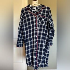 Lands' End Plaid Nightgown - Navy and White